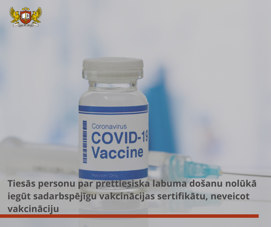 Tiesās vīrieti par prettiesiska labuma nodošanu personai, lai, neveicot vakcināciju, saņemtu Covid 19 vakcinācijas sertifikātu, un šī sertifikāta izmantošanu